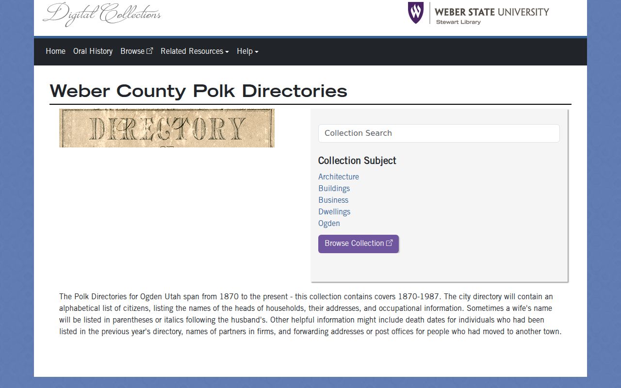 Weber State Polk pages in the Ogden city directory