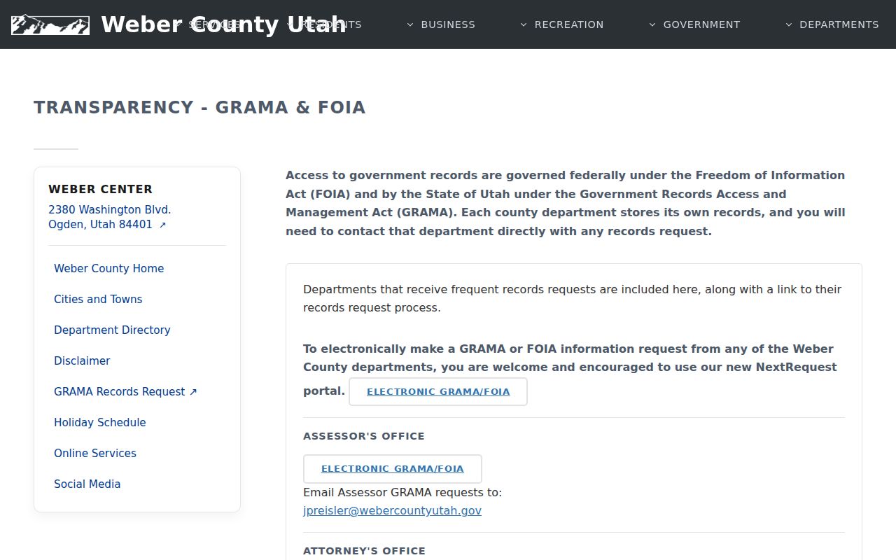 Weber County GRAMA route in the Ogden residents directory