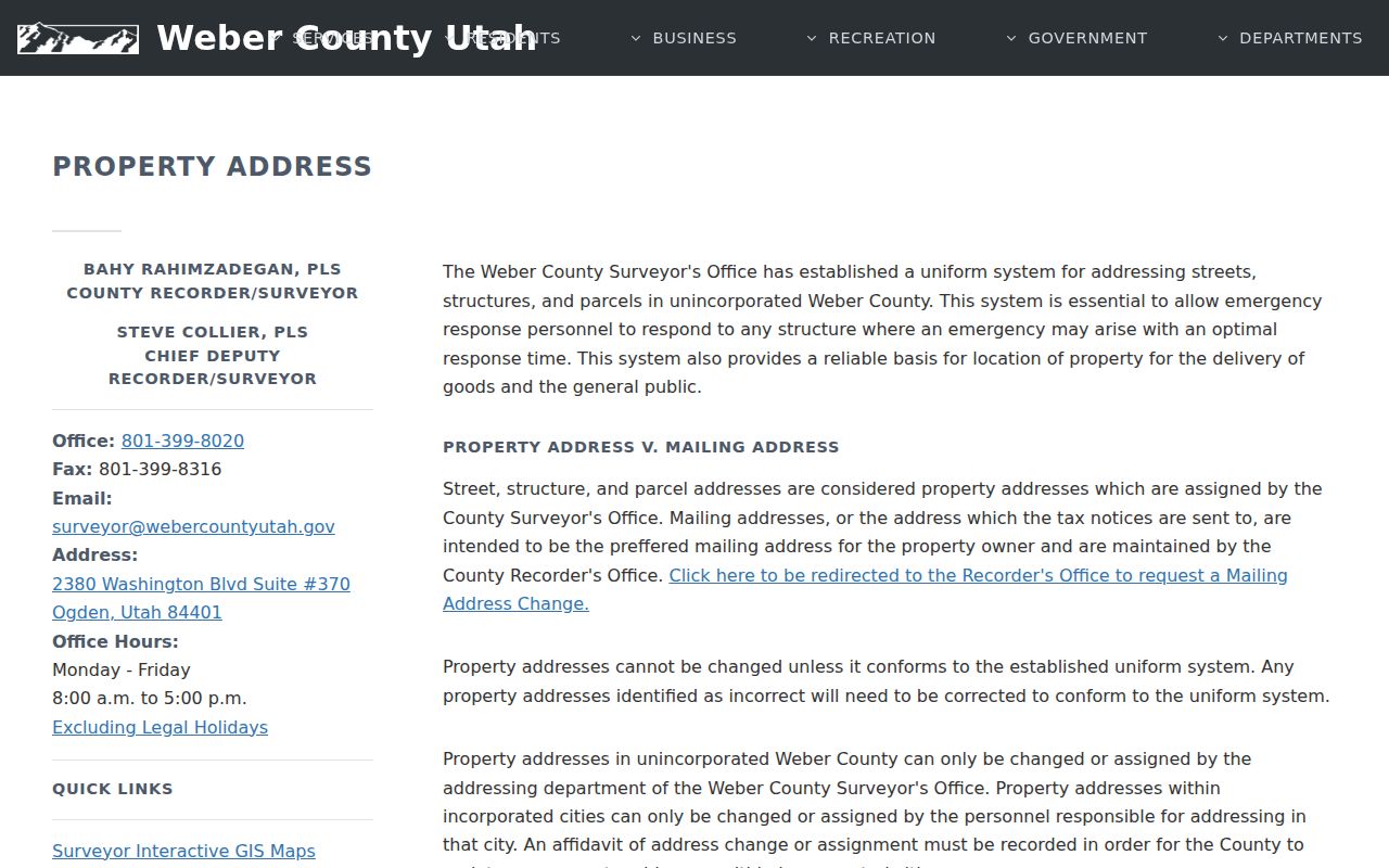 Weber County GIS map for the Ogden street directory