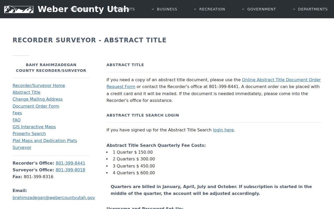 Weber Recorder title search for the Ogden street directory